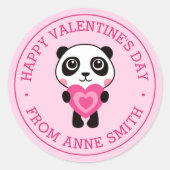 Fijne Valentijnsdag naam schattige panda hart roze Ronde Sticker (Voorkant)