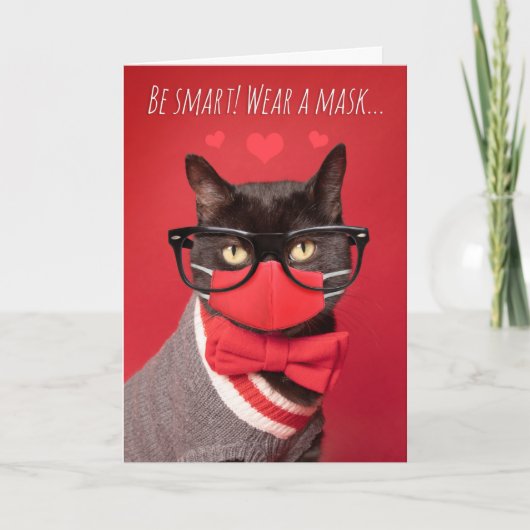 Fijne Valentijnsdag Nerd Kat in Face Mask Humor Feestdagen Kaart (Voorkant)