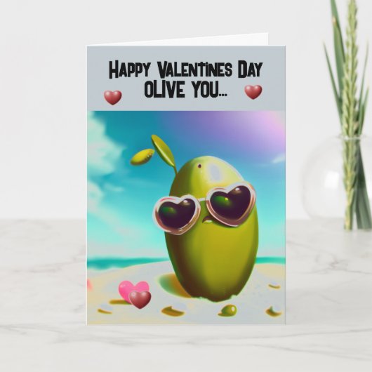 Fijne Valentijnsdag Olive You Valentijn Feestdagen Kaart (Voorkant)