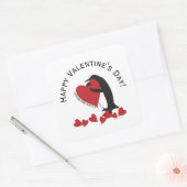 Fijne Valentijnsdag! Penguin en Red Heart Vierkante Sticker (Envelop)