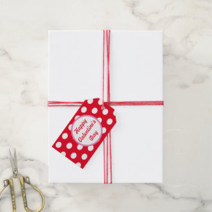 Fijne Valentijnsdag Polka Dot Gift Labels (rood) Cadeaulabel