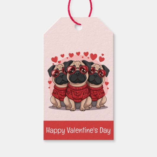 Fijne Valentijnsdag Pugs Cadeaulabel (Voorkant)