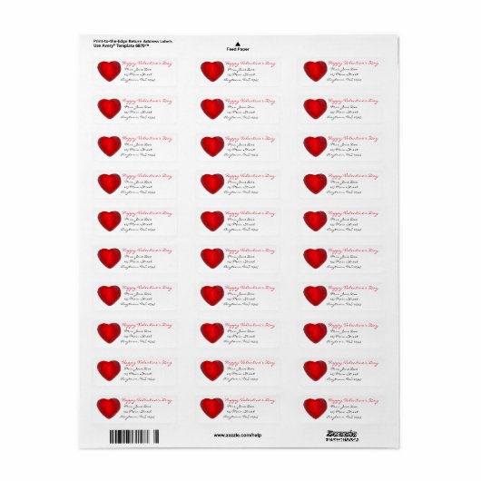 Fijne Valentijnsdag Red Heart Love Address Label (Full Sheet)