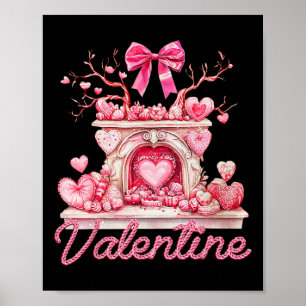 Fijne Valentijnsdag Retro Haard Roze Harten Poster