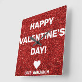 Fijne Valentijnsdag Rode Glitter - Aangepaste naam Vierkante Klok (Hoek)