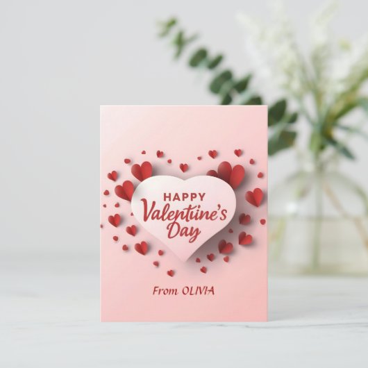 Fijne Valentijnsdag Rode Hart Liefde Feestdagenkaart (Staand voorkant)