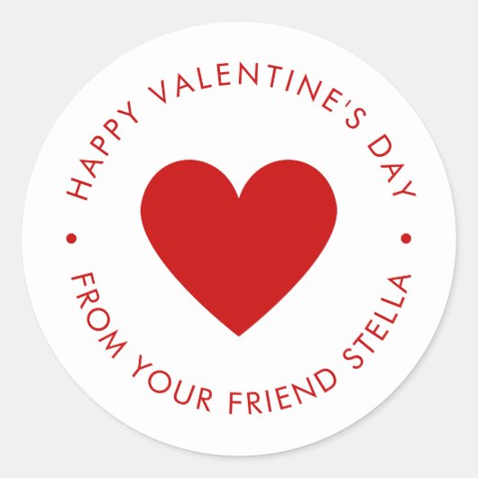 Fijne Valentijnsdag Rode Hart Ronde Sticker (Voorkant)