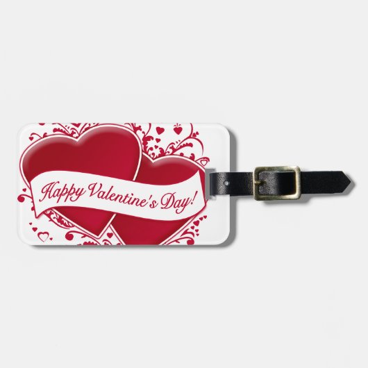 Fijne Valentijnsdag! Rode harten Bagagelabel (Voorkant horizontaal)