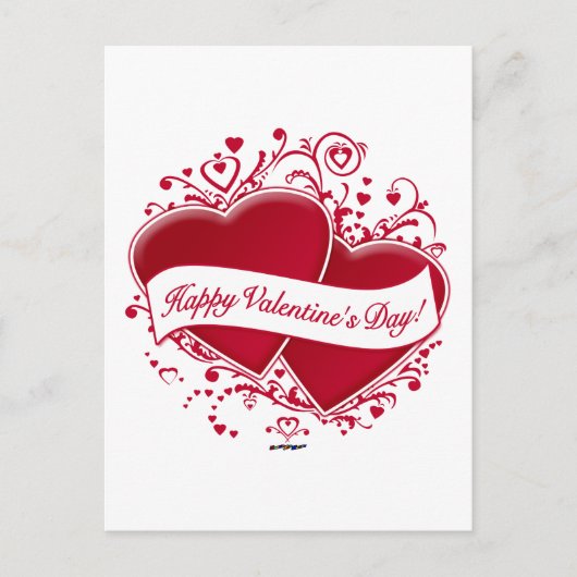 Fijne Valentijnsdag! Rode harten Feestdagenkaart (Voorkant)