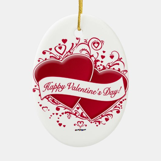 Fijne Valentijnsdag! Rode harten Keramisch Ornament (Voorkant)