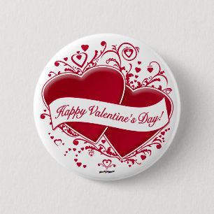 Fijne Valentijnsdag! Rode harten Ronde Button 5,7 Cm
