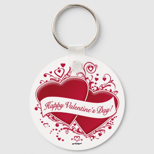 Fijne Valentijnsdag! Rode harten Sleutelhanger (Voorkant)
