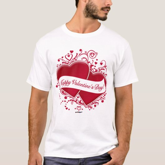 Fijne Valentijnsdag! Rode harten T-shirt (Voorkant)