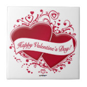 Fijne Valentijnsdag! Rode harten Tegeltje (Voorkant)