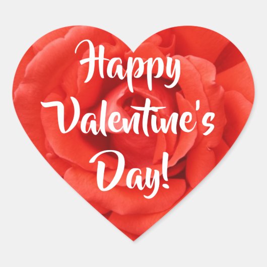 Fijne Valentijnsdag rode roos Hart Sticker (Voorkant)