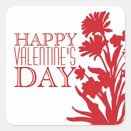 Fijne Valentijnsdag rode witte florale stickers (Voorkant)
