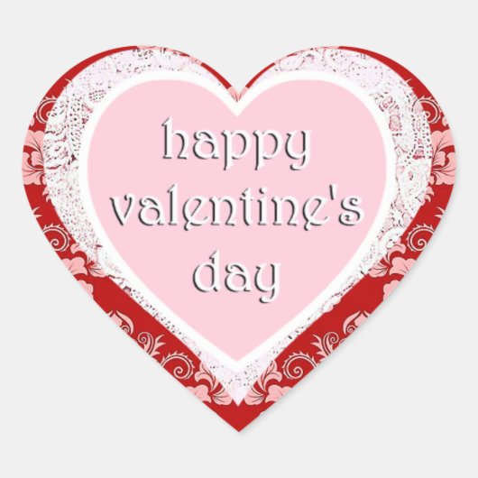 Fijne Valentijnsdag Rood en Roze Vintage Hart Sticker (Voorkant)