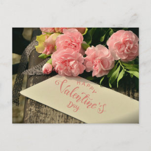 Fijne Valentijnsdag Roze Bloemen voor Haar Briefkaart