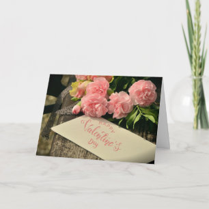 Fijne Valentijnsdag Roze Bloemen voor Haar Kaart