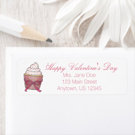 Fijne Valentijnsdag Roze Cupcake Sprinkles Etiket (Insitu)