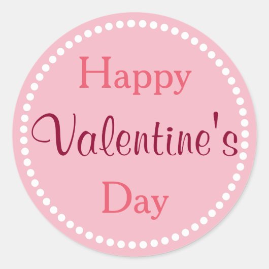 Fijne Valentijnsdag, Roze en Wit Ronde Sticker (Voorkant)