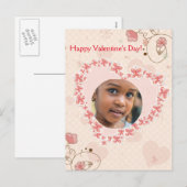Fijne Valentijnsdag Roze Floral Heart Foto Feestdagenkaart (Voorkant / Achterkant)