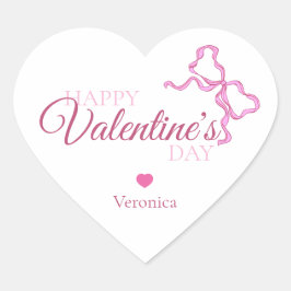 Fijne Valentijnsdag Roze Golvende Lint Hart Sticker