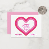 Fijne Valentijnsdag Roze Groot Hart Meisjesachtig Notitiekaartje (Voorkant / Achterkant in situ)