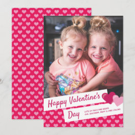 Fijne Valentijnsdag Roze Hart Aangepaste Foto Feestdagenkaart