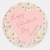 Fijne Valentijnsdag roze hart bloem Ronde Sticker (Voorkant)