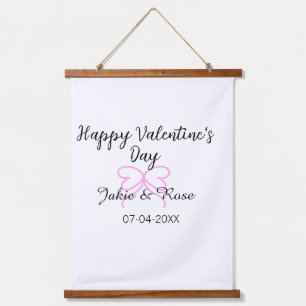 Fijne Valentijnsdag roze hart boog naam datum stij Hangend Wandkleed