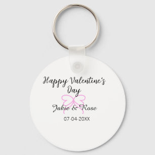 Fijne Valentijnsdag roze hart boog naam datum stij Sleutelhanger