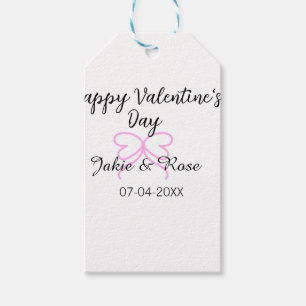 Fijne Valentijnsdag roze hart boog naam datum sty Cadeaulabel