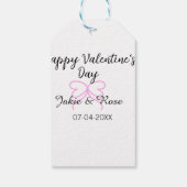Fijne Valentijnsdag roze hart boog naam datum sty Cadeaulabel (Achterkant)