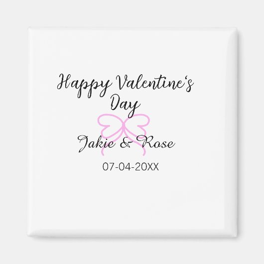 Fijne Valentijnsdag roze hart boog naam datum sty Magneet (Voorkant)