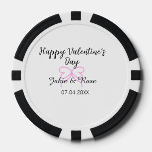 Fijne Valentijnsdag roze hart boog naam datum sty Poker Chips