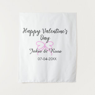 Fijne Valentijnsdag roze hart boog naam datum sty Wandkleed