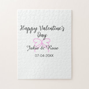 Fijne Valentijnsdag roze hart lint naam datum stij Legpuzzel