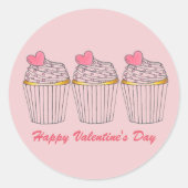 Fijne Valentijnsdag Roze Heart Cupcake Love Ronde Sticker (Voorkant)