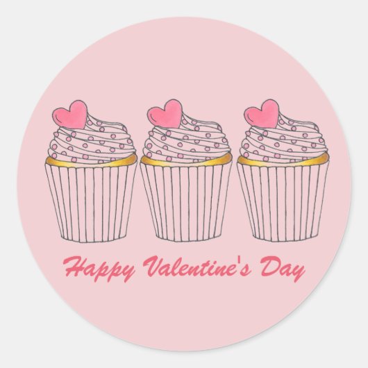 Fijne Valentijnsdag Roze Heart Cupcake Love Ronde Sticker (Voorkant)