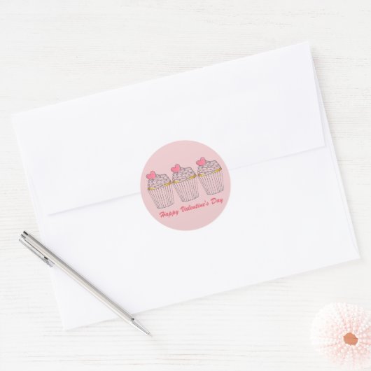 Fijne Valentijnsdag Roze Heart Cupcake Love Ronde Sticker (Envelop)