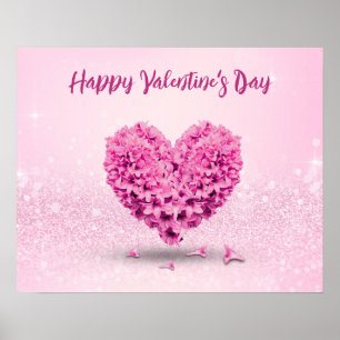 Fijne Valentijnsdag roze hyacinth Heart Poster