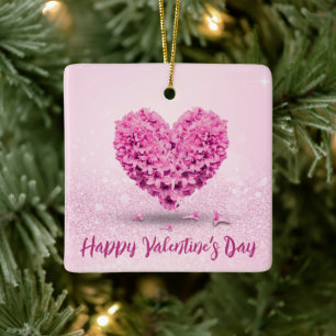 Fijne Valentijnsdag Roze hyacinth Lovely Heart Keramisch Ornament