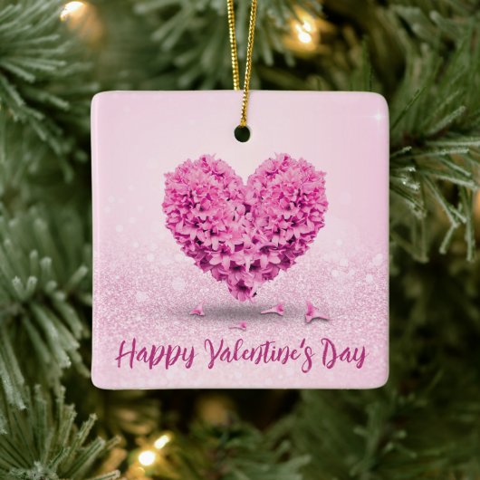 Fijne Valentijnsdag Roze hyacinth Lovely Heart Keramisch Ornament (Boom)