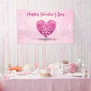 Fijne Valentijnsdag Roze hyacinth Lovely Heart Spandoek