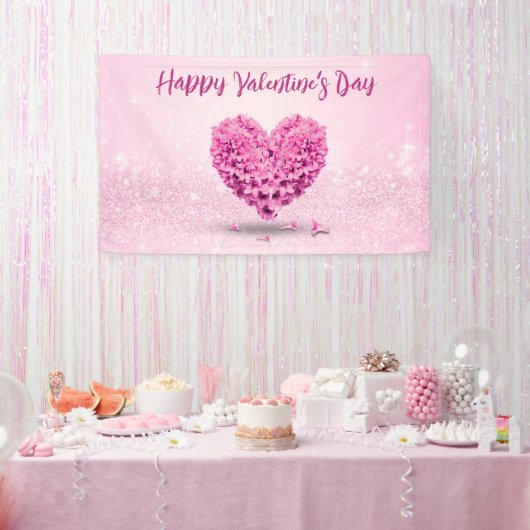 Fijne Valentijnsdag Roze hyacinth Lovely Heart Spandoek (Feest)