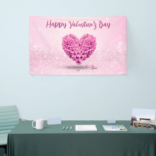 Fijne Valentijnsdag Roze hyacinth Lovely Heart Spandoek (Beurs)