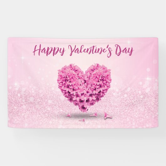 Fijne Valentijnsdag Roze hyacinth Lovely Heart Spandoek (Horizontaal)