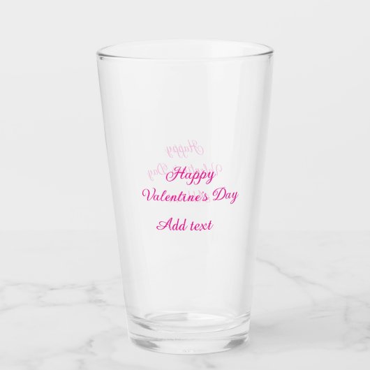 Fijne Valentijnsdag roze tekst naam bericht Glas (Voorkant)