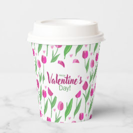 Fijne Valentijnsdag Roze Tulpen Papieren Bekers